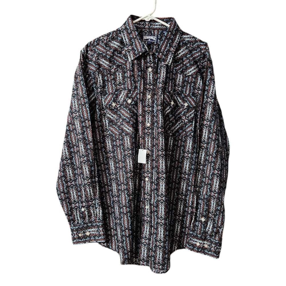 Panhandle Men's  Pearl Snap Western Shirt NEW Large Sawtooth Pocket Flaps Rodeo